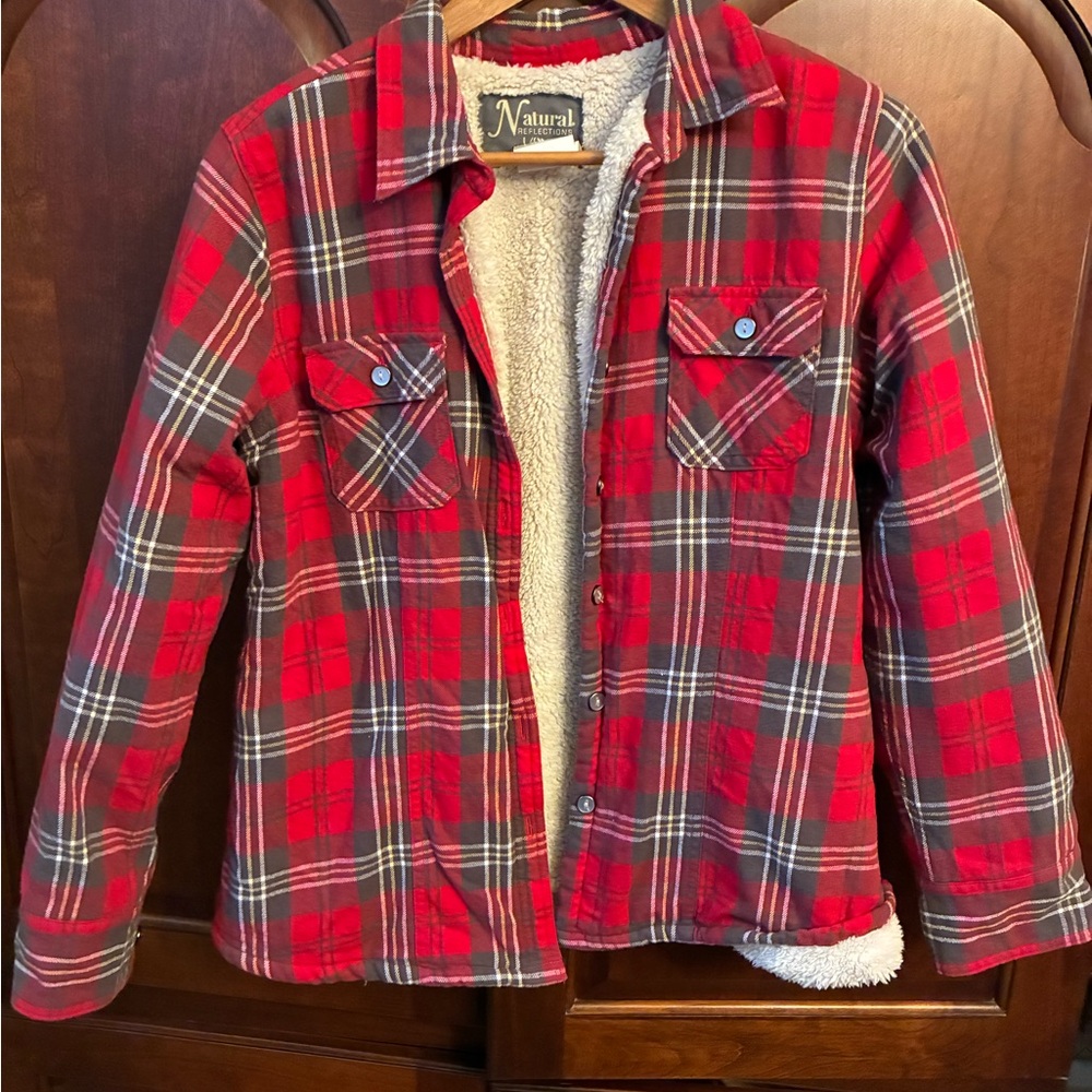 Gorpcore hiking large Red and White Sherpa Jacket shacket